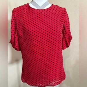 Molly brand Silk Blouse, Red With Black Polka Dots, EUC!